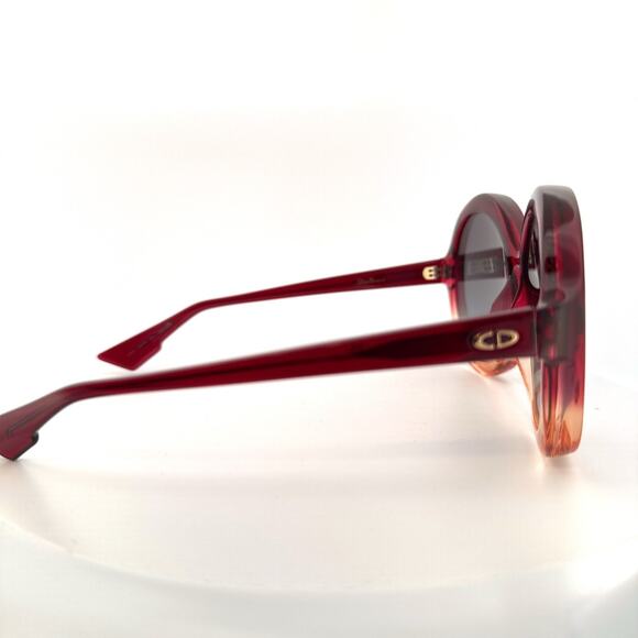 Dior Sunglasses Bianca OT5I7 Burgundy Pink Round Frame Gray Petrol Lens NEW